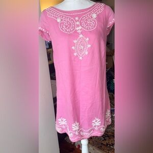 Lilly Pulitzer Pink Linen Beaded Detail Trim Dress Lined Easter Egg size 0